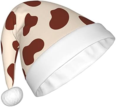 מיסטו פרה עור חום הדפסת חג המולד כובע, סנטה כובע מבוגרים חג המולד כובע יוניסקס קטיפה מפנק חג המולד כובע לשנה חדשה של