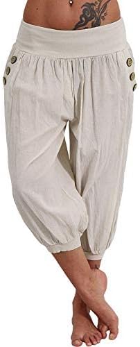 Veatzaer המותניים האלסטיות של נשים 3/4 מכנסי הרמון קאפרי עם כיסים מכנסי יוגה מוצקים מזדמנים S-XXL