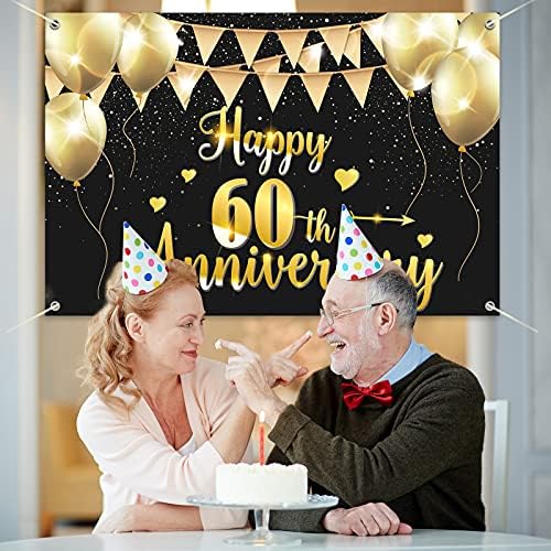 6 על 4 רגל שמח 60 שנה באנר רקע-60 יום נישואים קישוטי ספקי צד-שחור זהב