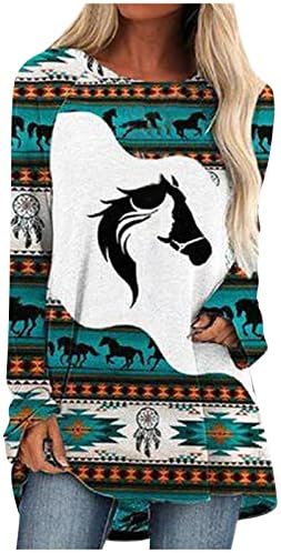 הדפסת אצטק של נשים צמרות אתניות מערביות נופלות סוודר רופף רופף רטרו גרפי גרפי שרוול ארוך חולצות סווטשירטס