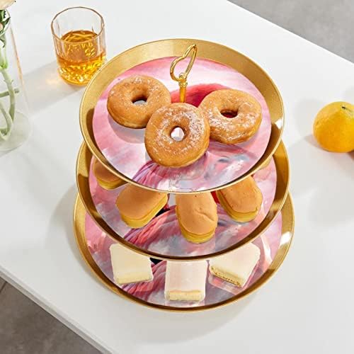 עמדות עוגות בעלות 3 חלקים, פינק פלמונגו מחזיק קאפקייקס מפלסטיק ממתקים קינוח קינוח קינוח דוכן לחתונה למסיבת תה יום הולדת