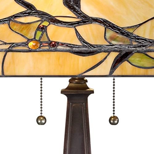רוברט לואיס טיפאני ניצני סניף המשימה טיפאני סגנון שולחן מנורת 24 גבוהה ברונזה חום מתכת עתיק נחושת זכוכית אמנות צל דקור