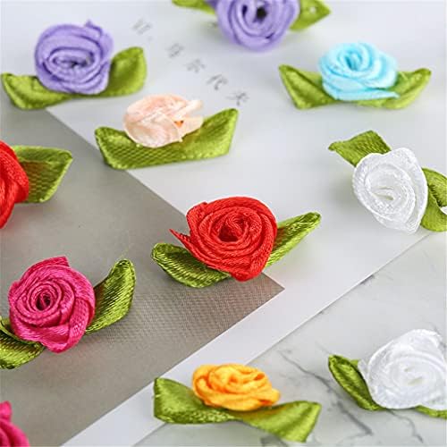 U-K 100 pcs מיני סרט סאטן ורד פרח עלה עלה עיצוב חתונה אפליקציות תפירה DIY צבע ראשי: מערבב קלף צבע קישוטי DIY מעוצבים