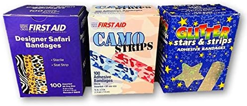 תחבושות שונות לילדים - Glitter Stars & Stripes, רצועות CAMO, תחבושות ספארי מעצבים - 300 תחבושות